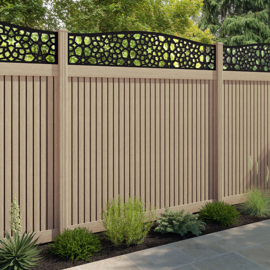 Virtis Nazira Curved Top Fence Panel - Light Oak - with our composite posts