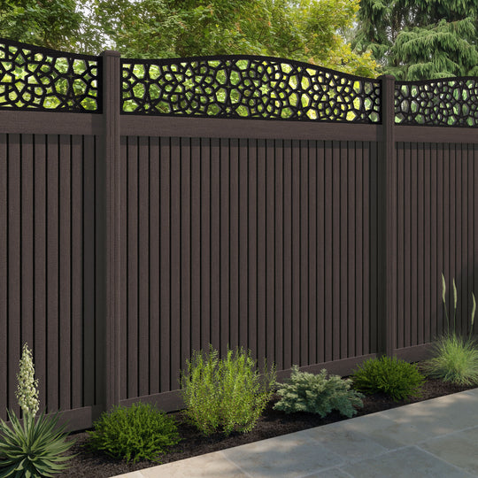 Virtis Nazira Curved Top Fence Panel - Mid Brown - with our composite posts