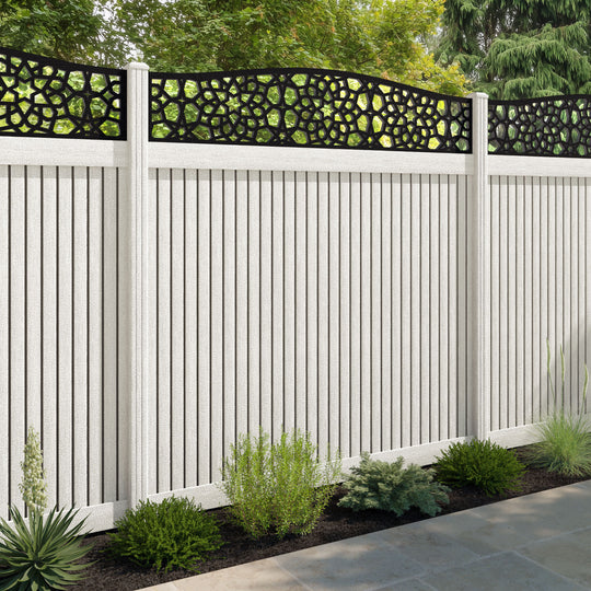 Virtis Nazira Curved Top Fence Panel - Light Stone - with our composite posts
