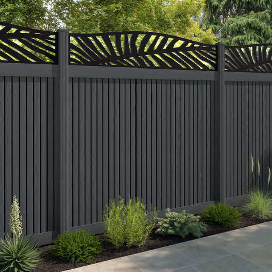Virtis Palm Curved Top Fence Panel - Dark Grey - with our composite posts