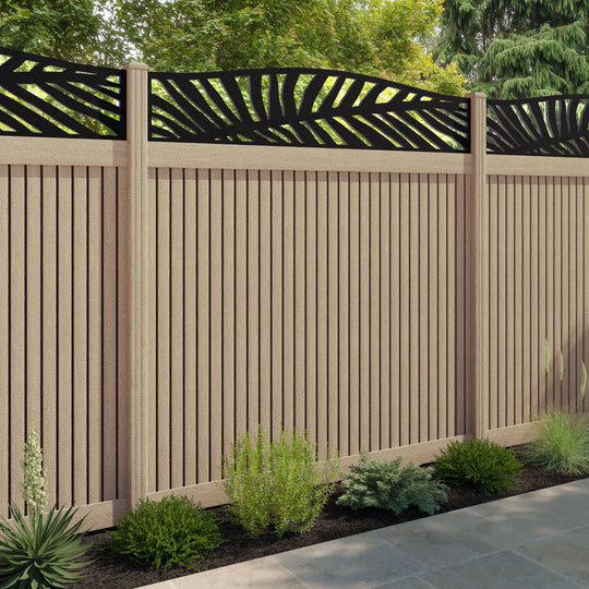 Virtis Palm Curved Top Fence Panel - Light Oak - with our composite posts