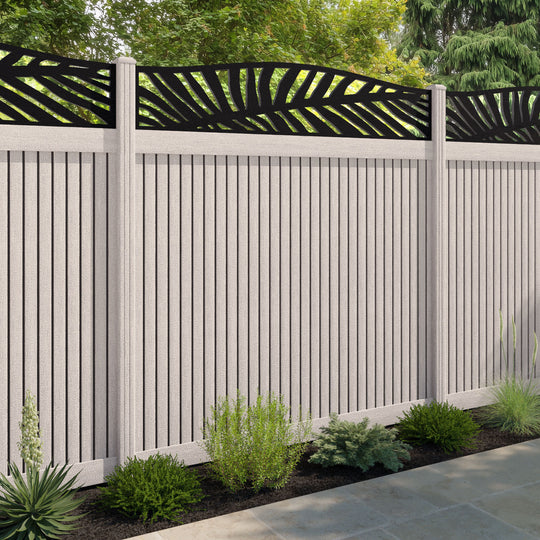 Virtis Palm Curved Top Fence Panel - Mid Stone - with our composite posts