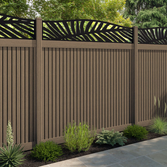Virtis Palm Curved Top Fence Panel - Teak - with our composite posts