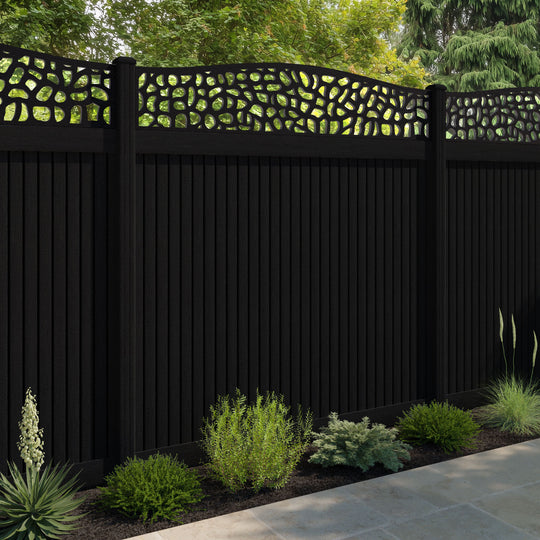 Virtis Pebble Curved Top Fence Panel - Black - with our composite posts