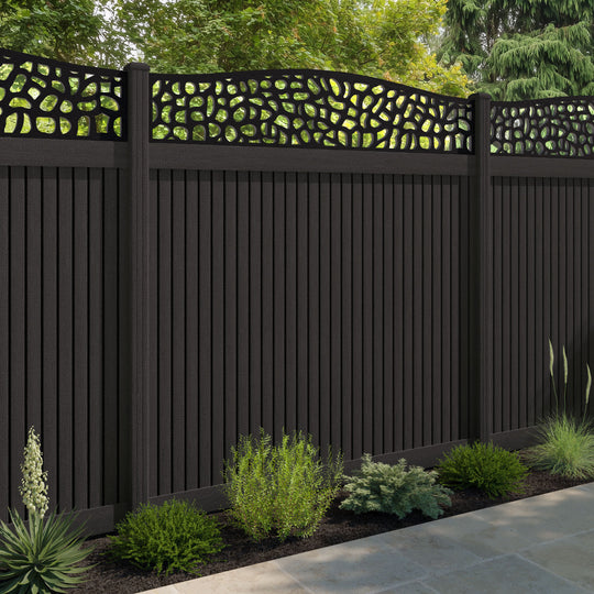 Virtis Pebble Curved Top Fence Panel - Dark Oak - with our composite posts