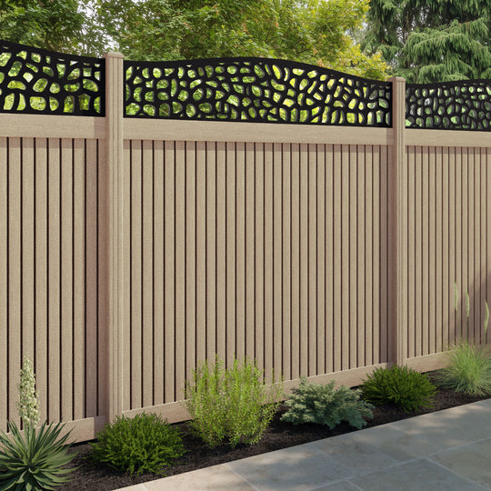 Virtis Pebble Curved Top Fence Panel - Light Oak - with our composite posts