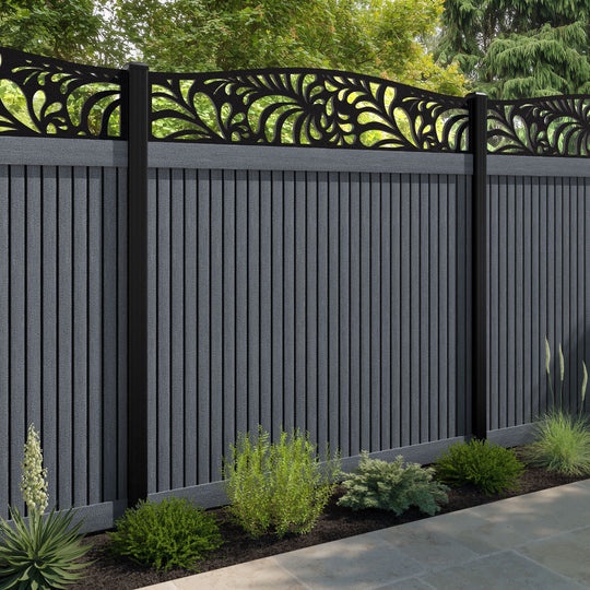 Virtis Petal Curved Top Fence Panel - Anthracite - with our aluminium posts