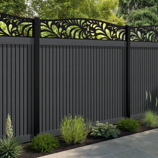 Virtis Petal Curved Top Fence Panel - Dark Grey - with our aluminium posts