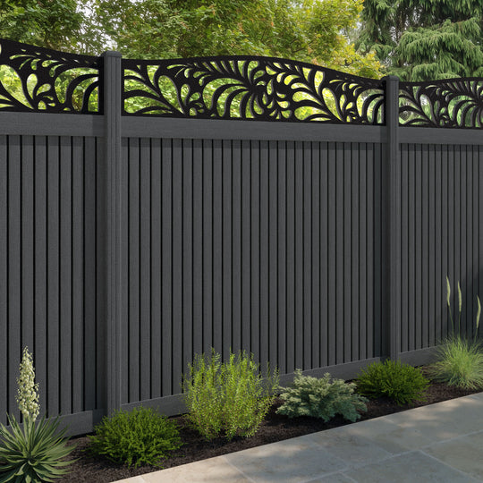 Virtis Petal Curved Top Fence Panel - Dark Grey - with our composite posts