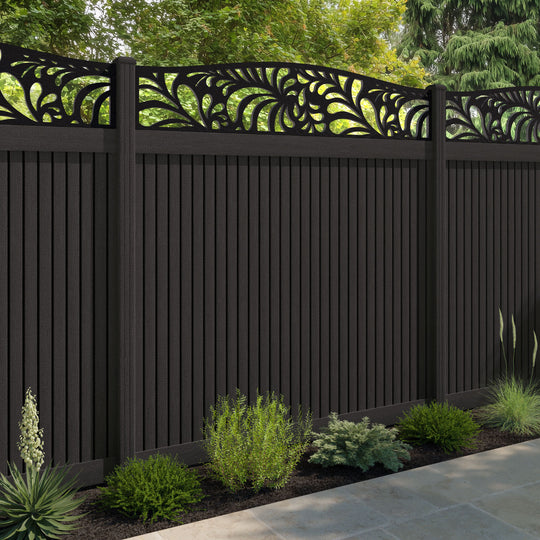 Virtis Petal Curved Top Fence Panel - Dark Oak - with our composite posts