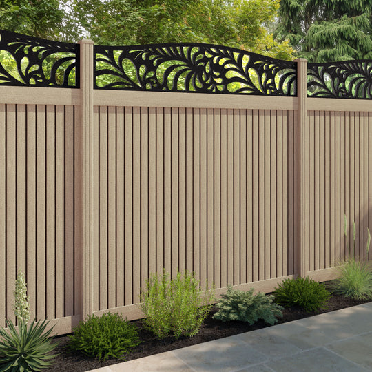Virtis Petal Curved Top Fence Panel - Light Oak - with our composite posts