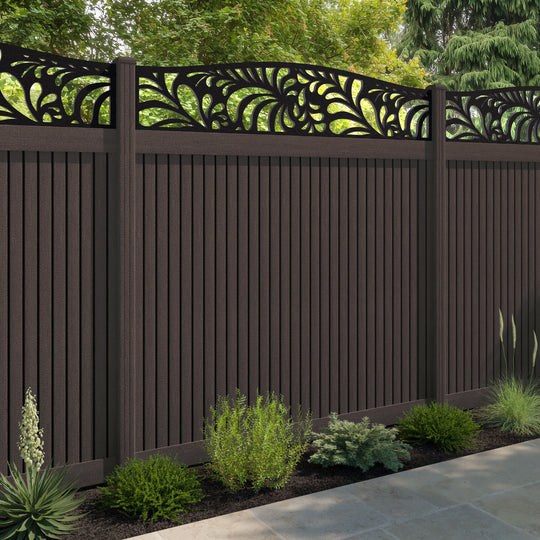 Virtis Petal Curved Top Fence Panel - Mid Brown - with our composite posts