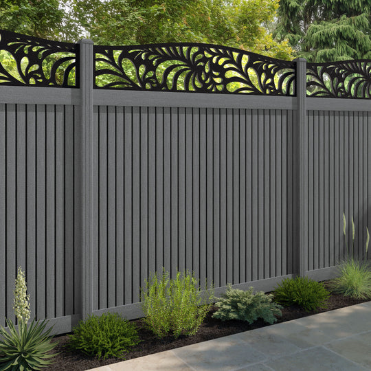 Virtis Petal Curved Top Fence Panel - Mid Grey - with our composite posts