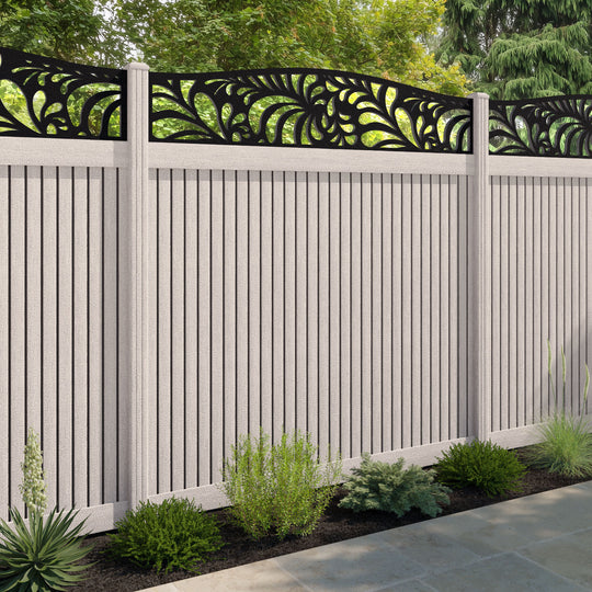 Virtis Petal Curved Top Fence Panel - Mid Stone - with our composite posts