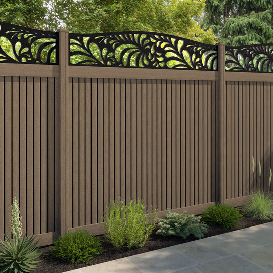 Virtis Petal Curved Top Fence Panel - Teak - with our composite posts