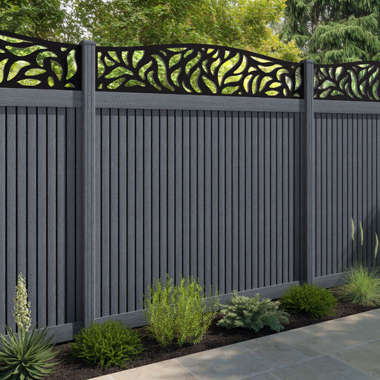 Virtis Plume Curved Top Fence Panel - Anthracite - with our composite posts