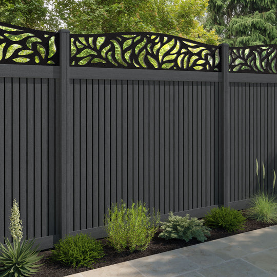 Virtis Plume Curved Top Fence Panel - Dark Grey - with our composite posts