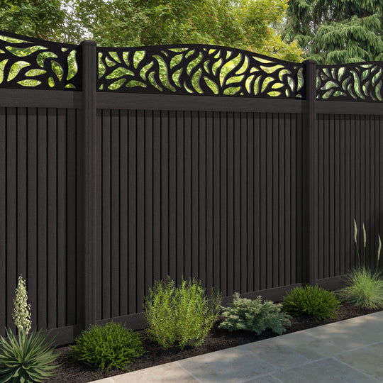 Virtis Plume Curved Top Fence Panel - Dark Oak - with our composite posts