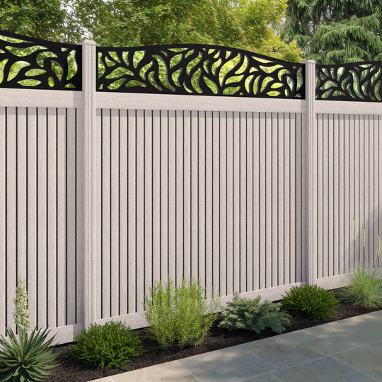 Virtis Plume Curved Top Fence Panel - Mid Stone - with our composite posts