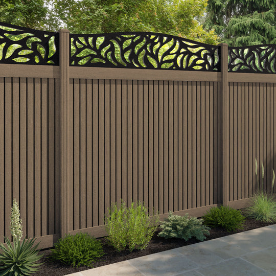 Virtis Plume Curved Top Fence Panel - Teak - with our composite posts
