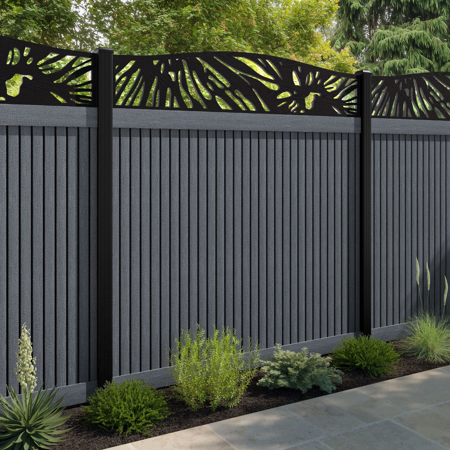 Virtis Poppy Curved Top Fence Panel - Anthracite - with our composite posts