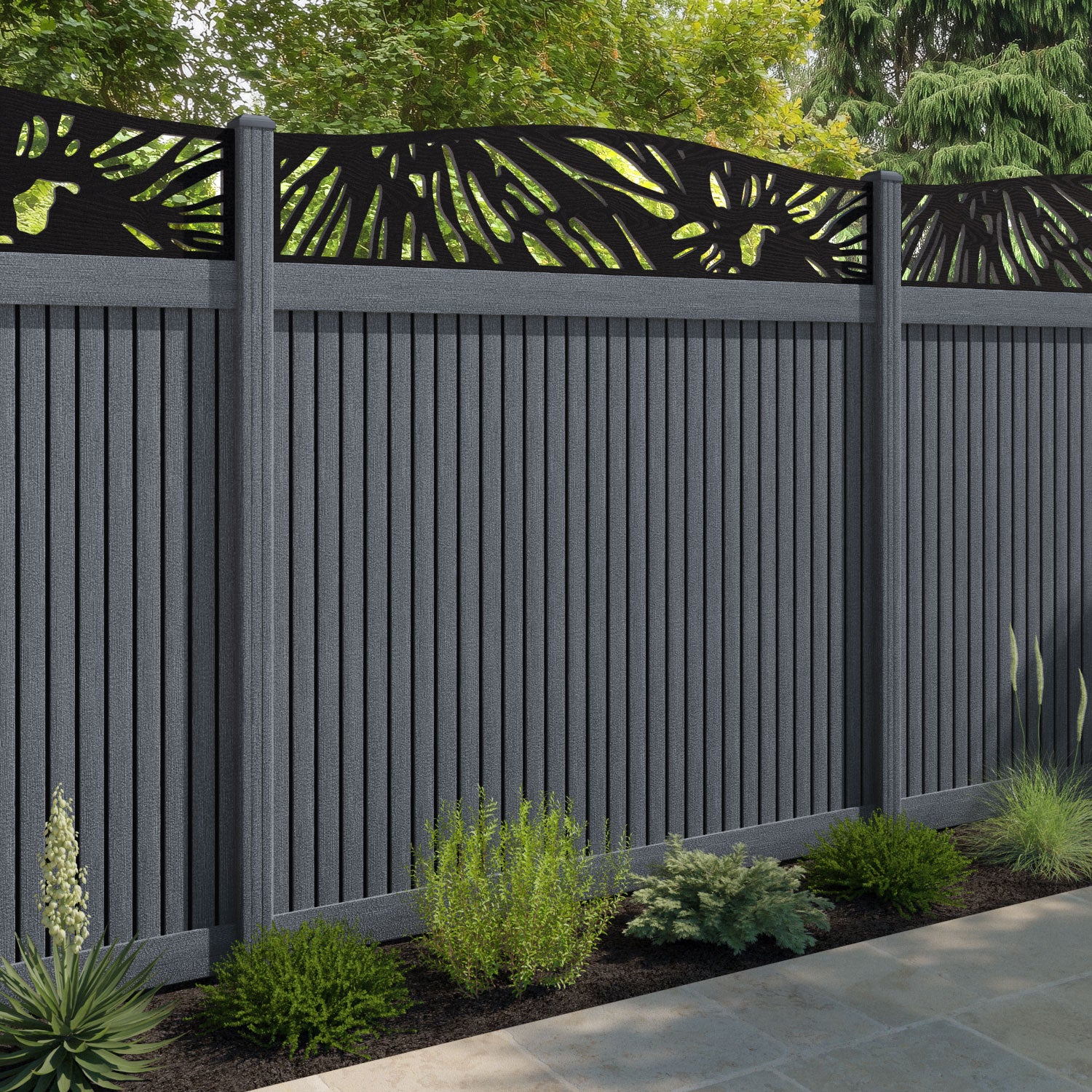 Virtis Poppy Curved Top Fence Panel - Anthracite - with our composite posts