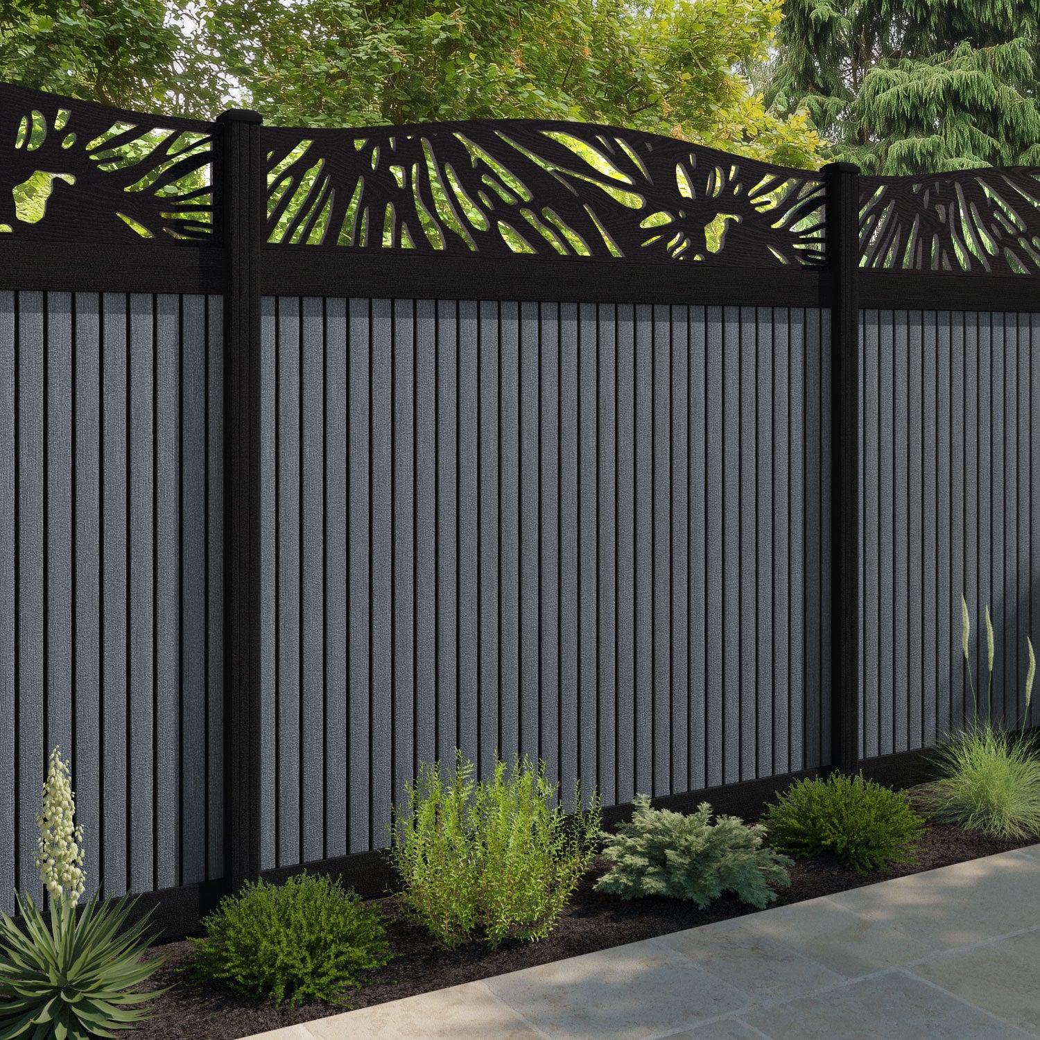 Virtis Poppy Curved Top Fence Panel - Anthracite - with our composite posts