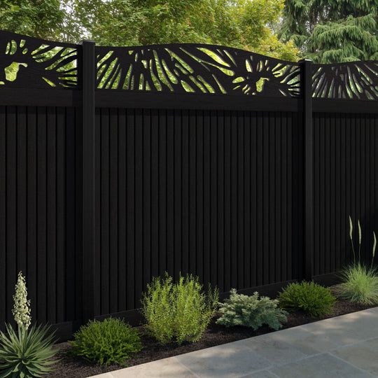 Virtis Poppy Curved Top Fence Panel - Black - with our aluminium posts