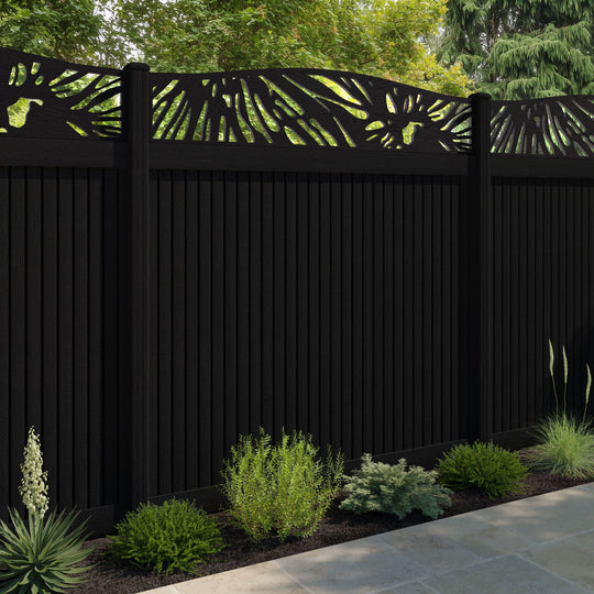 Virtis Poppy Curved Top Fence Panel - Black - with our composite posts