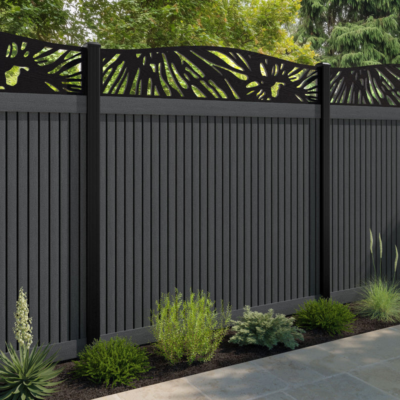 Virtis Poppy Curved Top Fence Panel - Dark Grey - with our aluminium posts