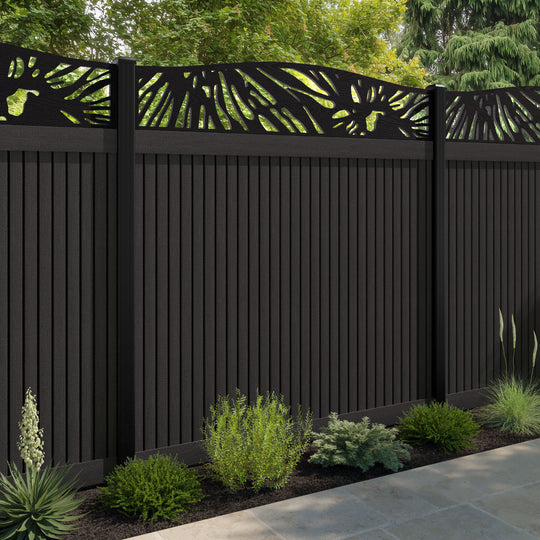 Virtis Poppy Curved Top Fence Panel - Dark Oak - with our aluminium posts
