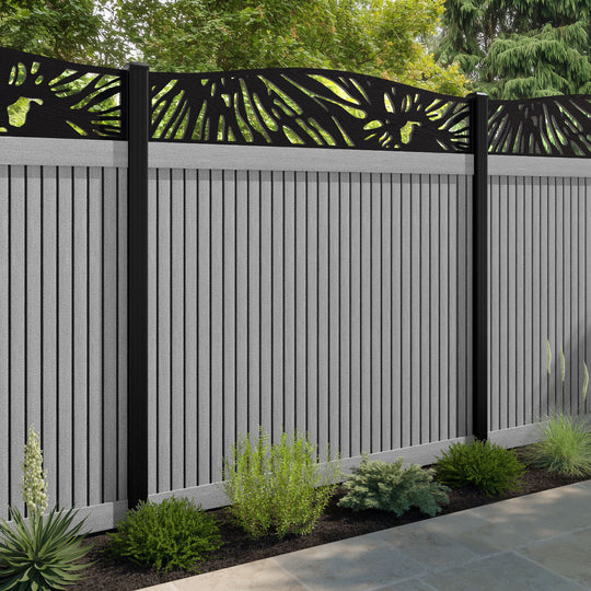 Virtis Poppy Curved Top Fence Panel - Light Grey - with our aluminium posts