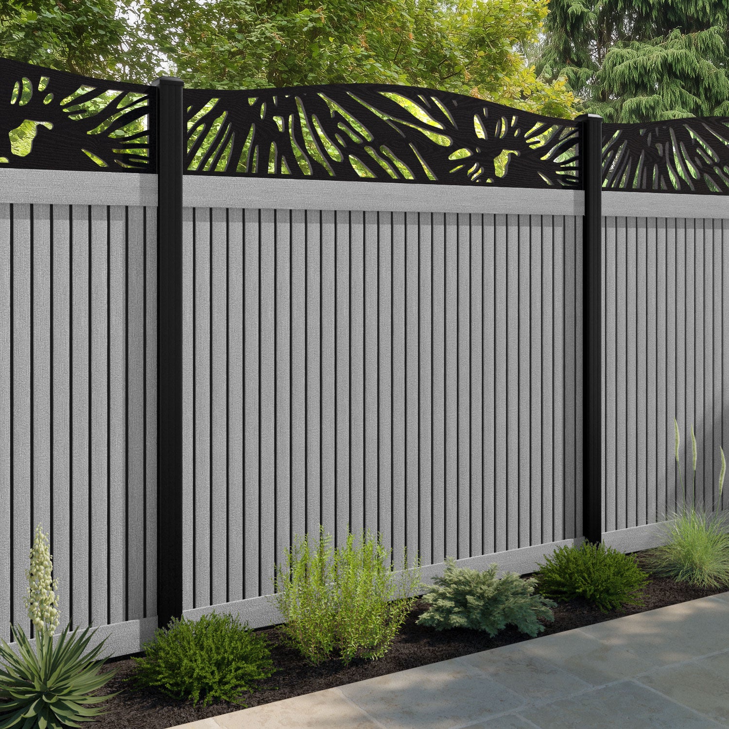 Virtis Poppy Curved Top Fence Panel - Light Grey - with our composite posts