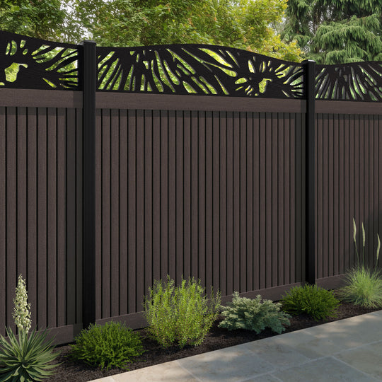 Virtis Poppy Curved Top Fence Panel - Mid Brown - with our aluminium posts