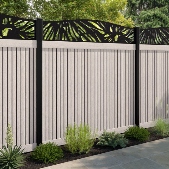 Virtis Poppy Curved Top Fence Panel - Mid Stone - with our aluminium posts