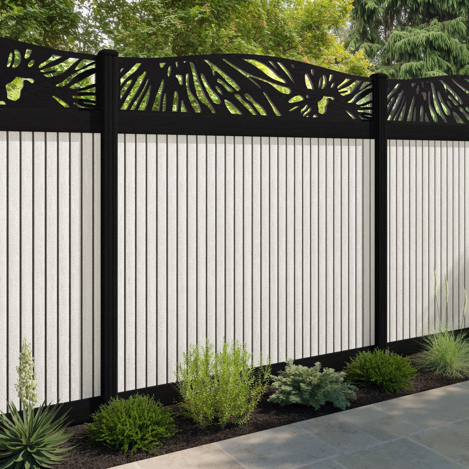 Virtis Poppy Curved Top Fence Panel - Light Stone - with our composite posts