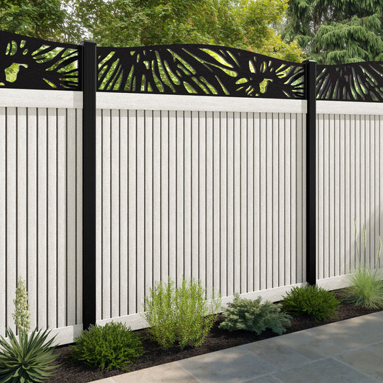 Virtis Poppy Curved Top Fence Panel - Light Stone - with our aluminium posts