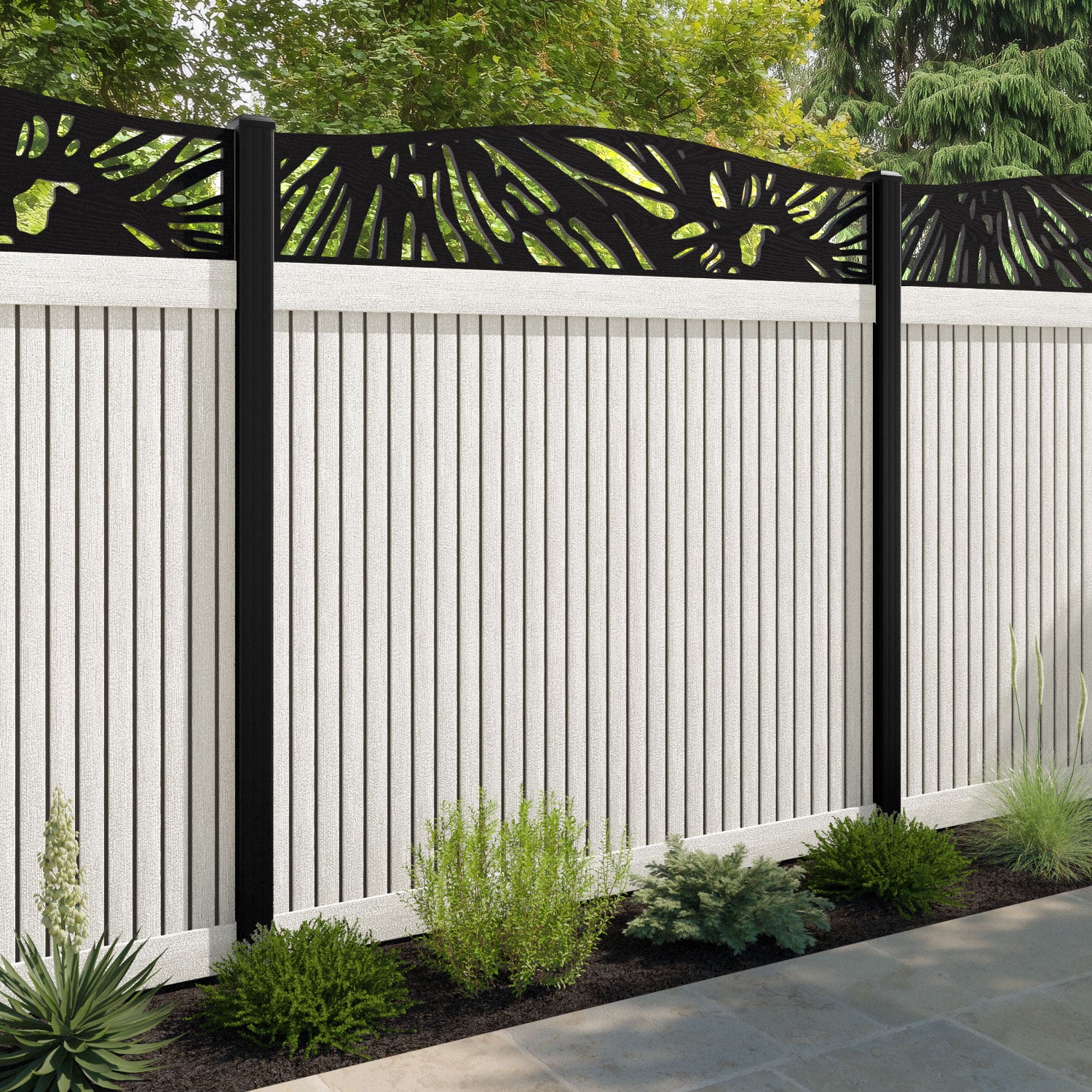 Virtis Poppy Curved Top Fence Panel - Light Stone - with our composite posts