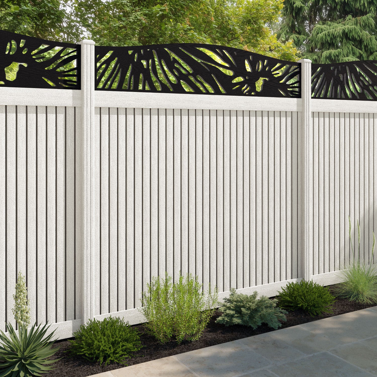 Virtis Poppy Curved Top Fence Panel - Light Stone - with our composite posts