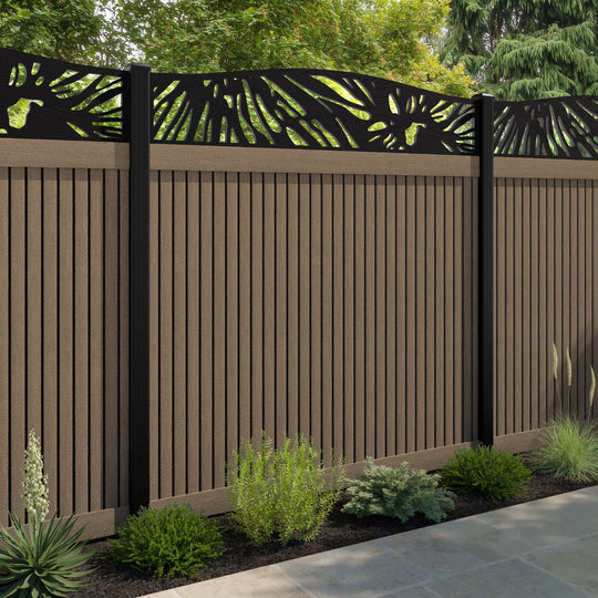 Virtis Poppy Curved Top Fence Panel - Teak - with our aluminium posts