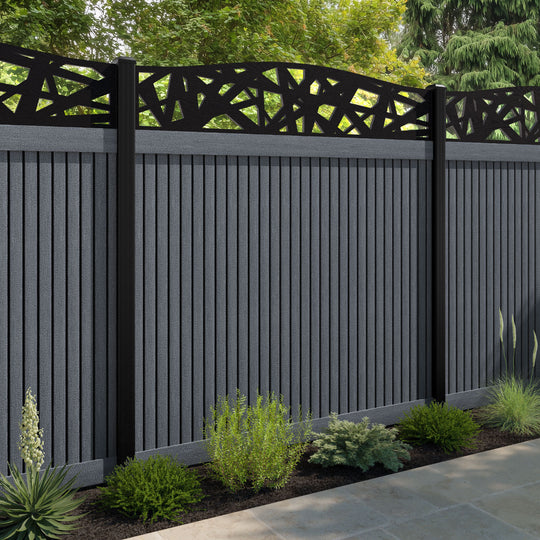 Virtis Prism Curved Top Fence Panel - Anthracite - with our aluminium posts