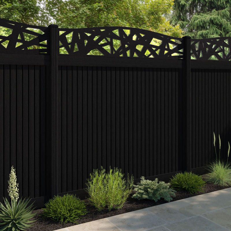 Virtis Prism Curved Top Fence Panel - Black - with our composite posts