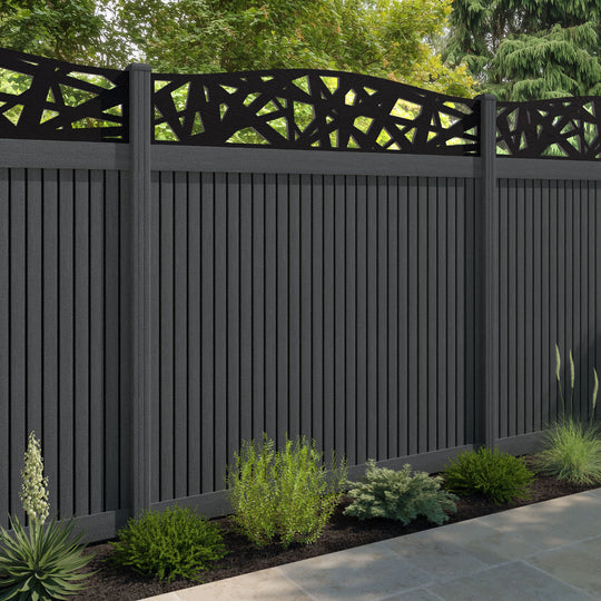 Virtis Prism Curved Top Fence Panel - Dark Grey - with our composite posts