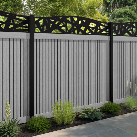 Virtis Prism Curved Top Fence Panel - Light Grey - with our aluminium posts