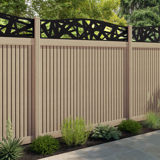 Virtis Prism Curved Top Fence Panel - Light Oak - with our composite posts