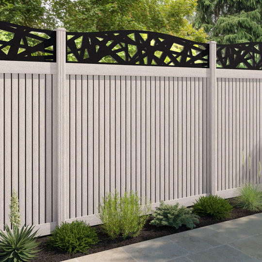 Virtis Prism Curved Top Fence Panel - Mid Stone - with our composite posts