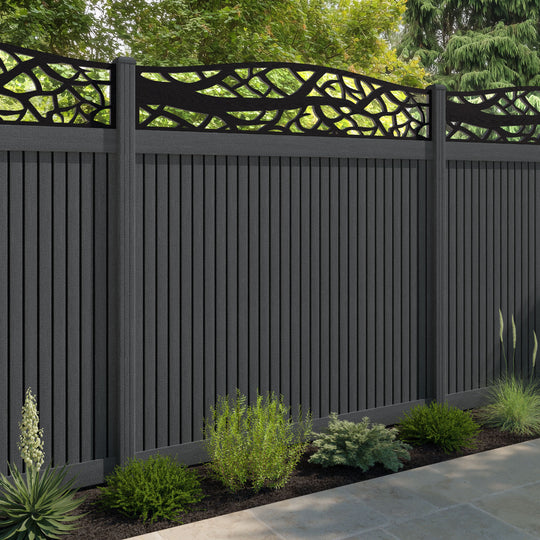 Virtis Twilight Curved Top Fence Panel - Dark Grey - with our composite posts