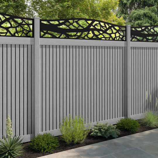 Virtis Twilight Curved Top Fence Panel - Light Grey - with our composite posts