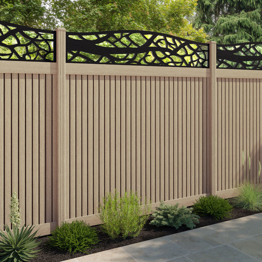 Virtis Twilight Curved Top Fence Panel - Light Oak - with our composite posts