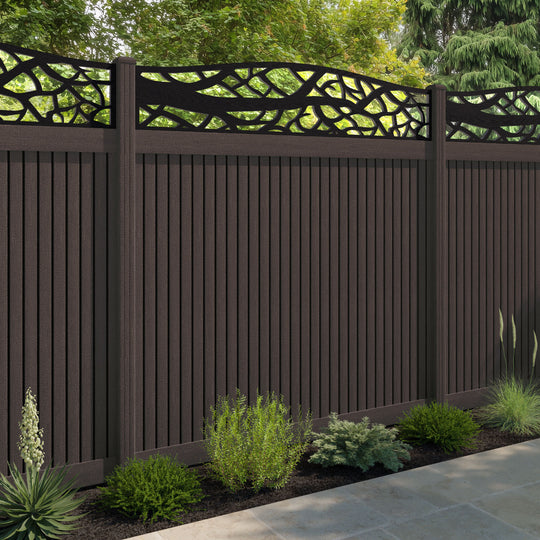 Virtis Twilight Curved Top Fence Panel - Mid Brown - with our composite posts